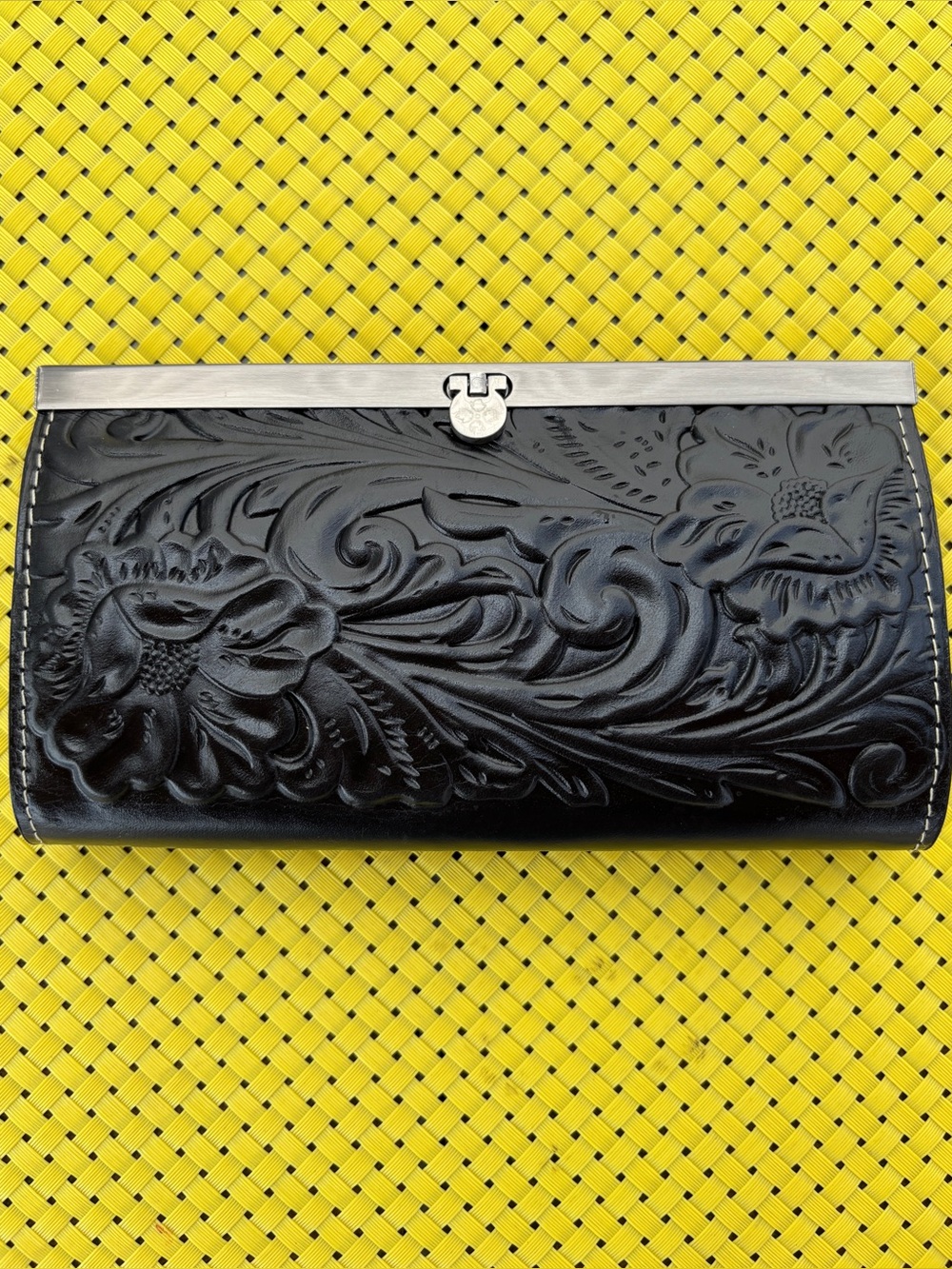 Patricia Nash Tooled Black Floral-Embossed Leather Cauchy Wallet